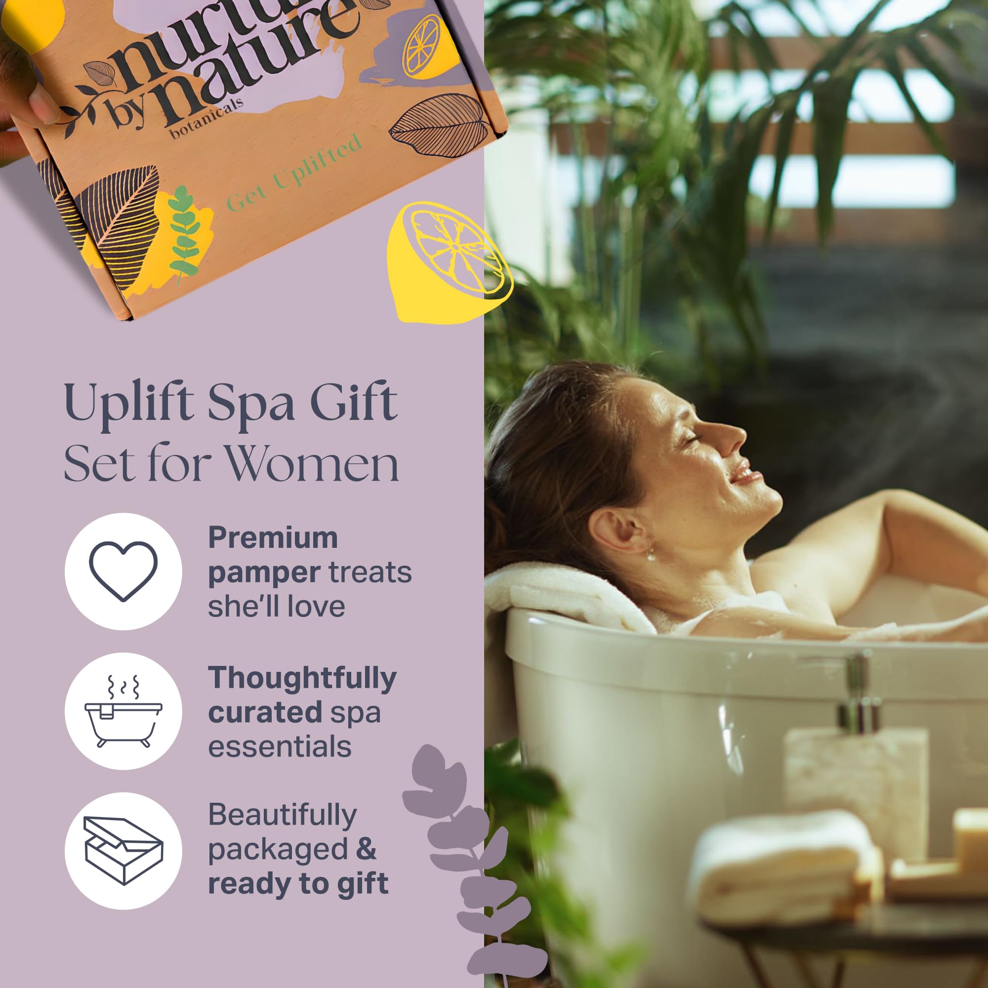 Nurture by Nature bath bomb bar held, long-lasting fizz benefit