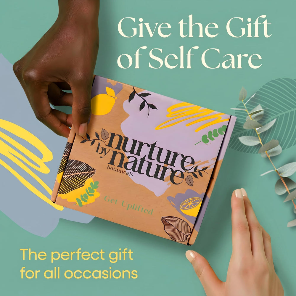 Nurture by Nature scented candle with label, creates calm ambiance