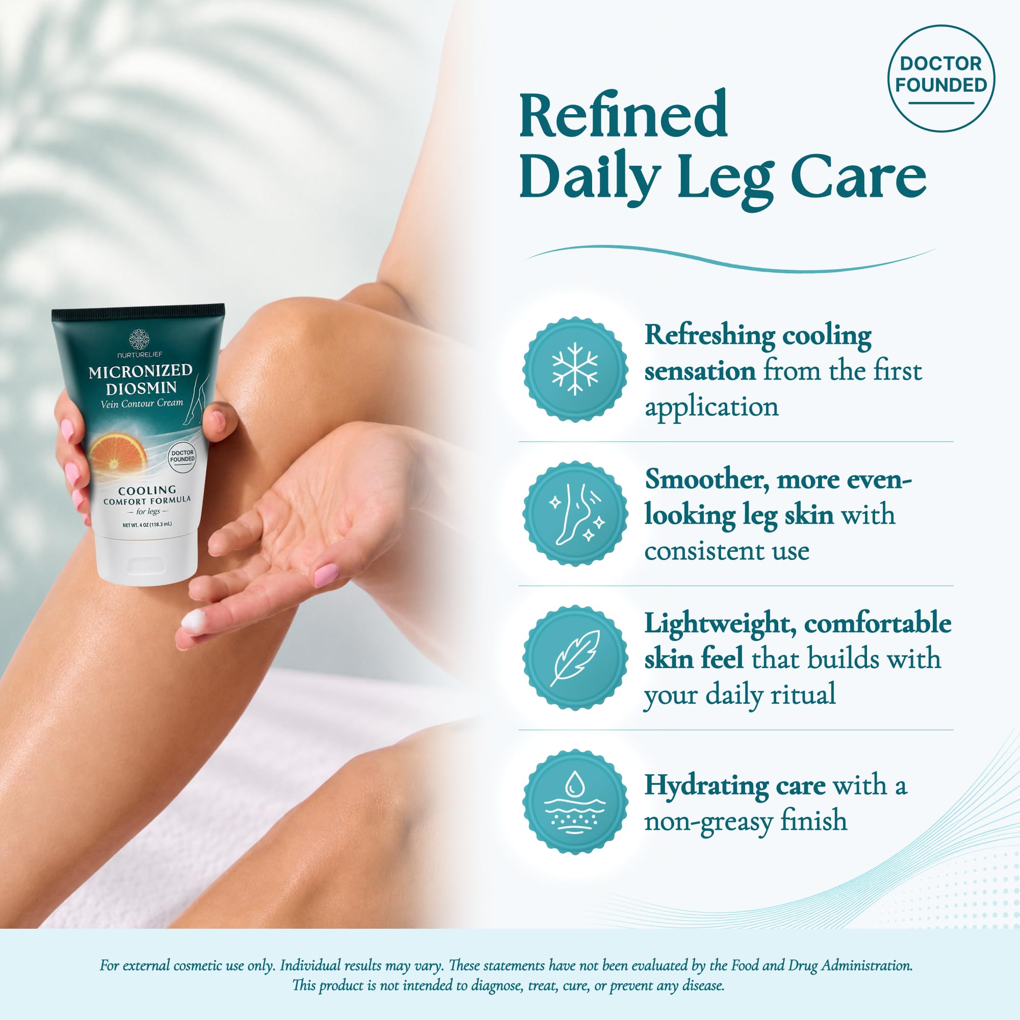 Nurturelief cream being massaged on leg to deliver cooling comfort