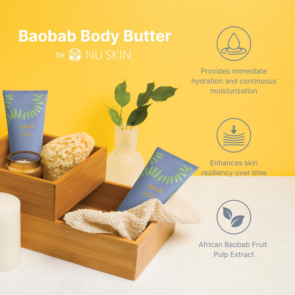 Nu Skin Epoch Baobab being scooped into palm demonstrating easy application and absorption