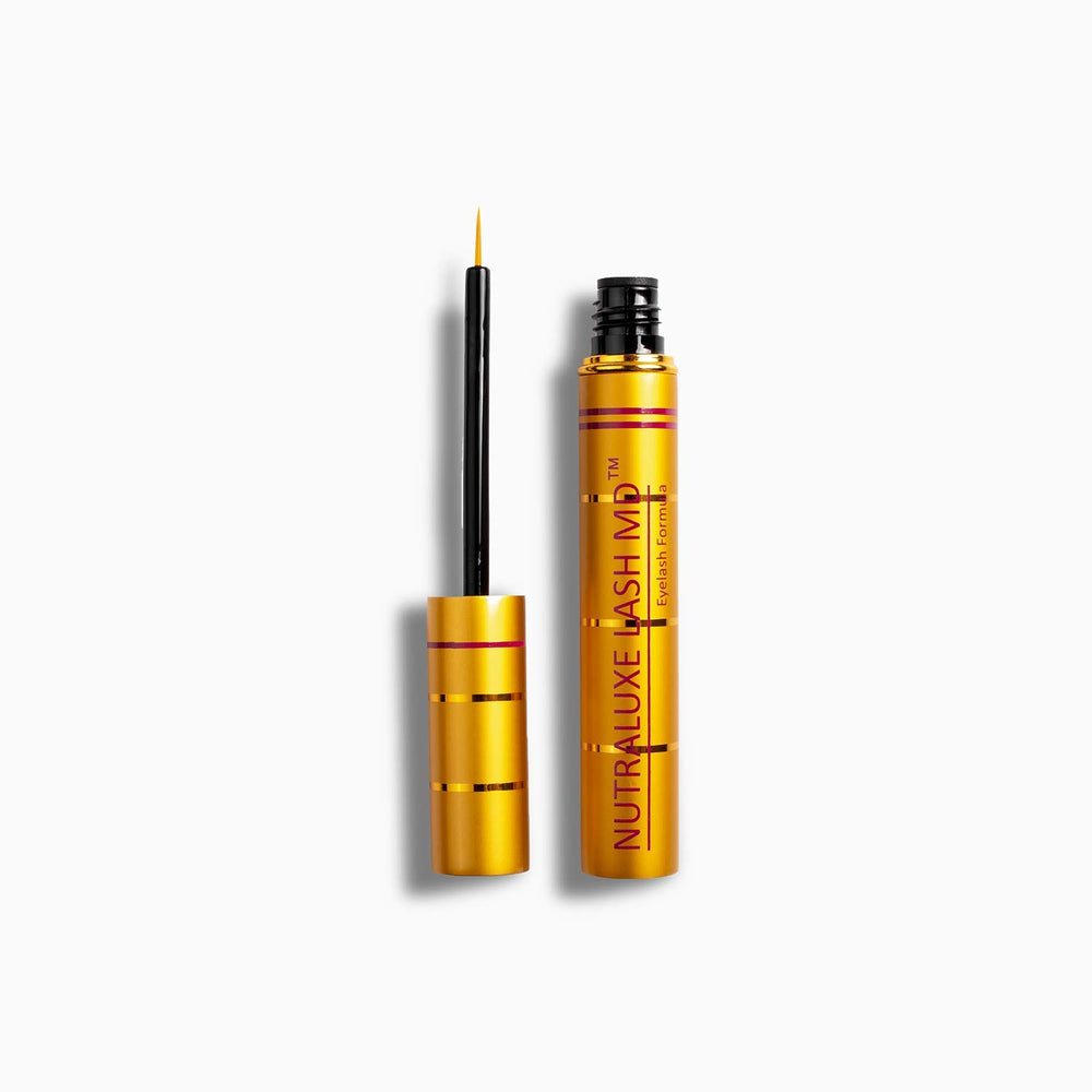NutraLuxe Lash MD front packaging showing compact vial and benefits