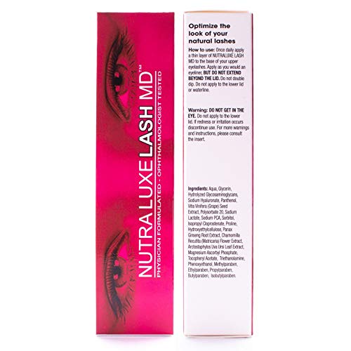 NutraLuxe Lash MD on bathroom shelf in lifestyle scene for daily routine