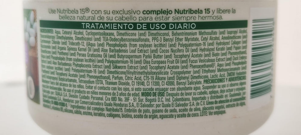 Nutribela15 label close-up showing key ingredients list for ingredient transparency