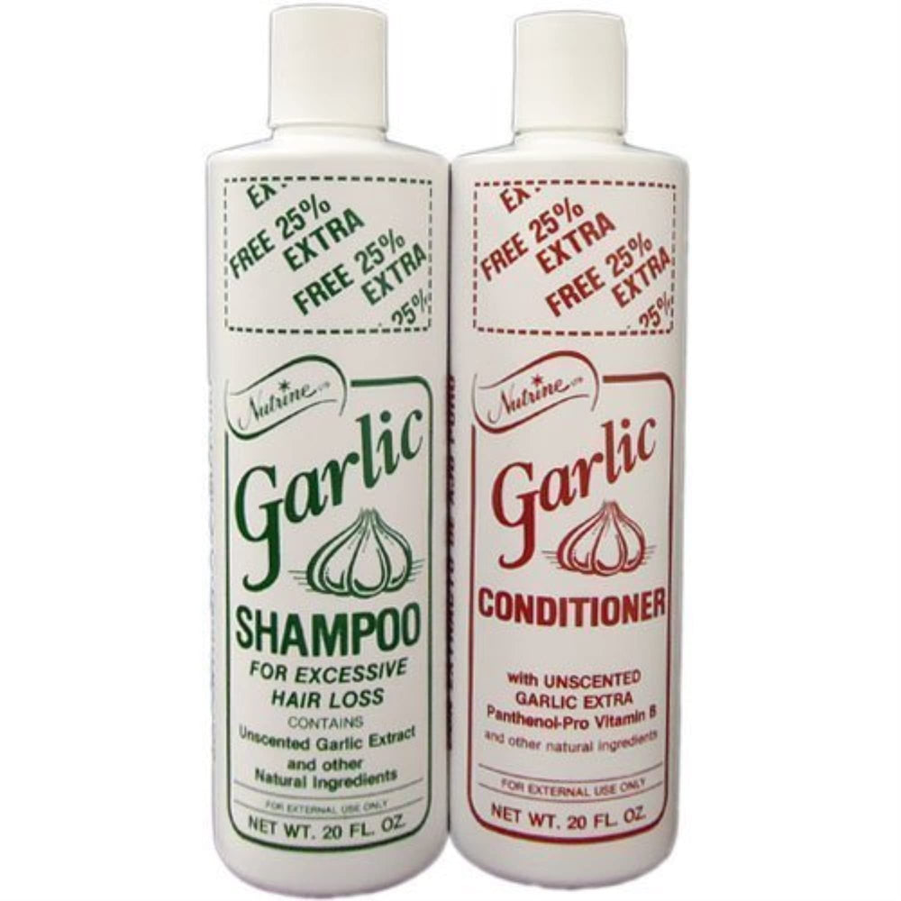 Nutrine front packaging showing unscented 20oz shampoo and conditioner, clear labeling advantage