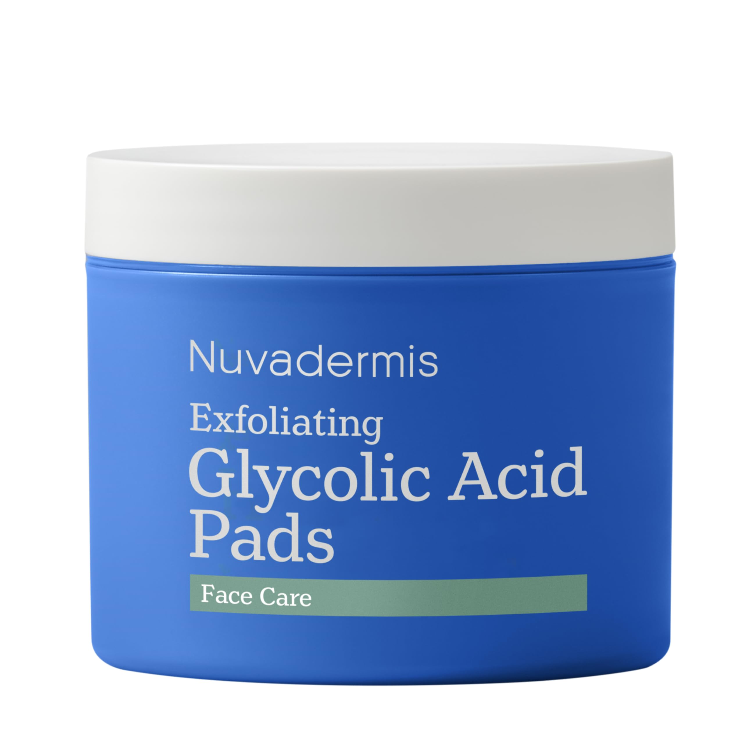 NUVADERMIS front packaging showing 60 pad jar and clear labeling benefits