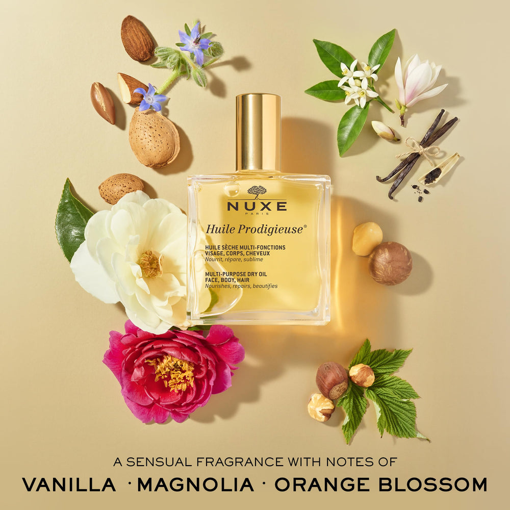 NUXE oil staged on bathroom vanity suggesting daily ritual benefit
