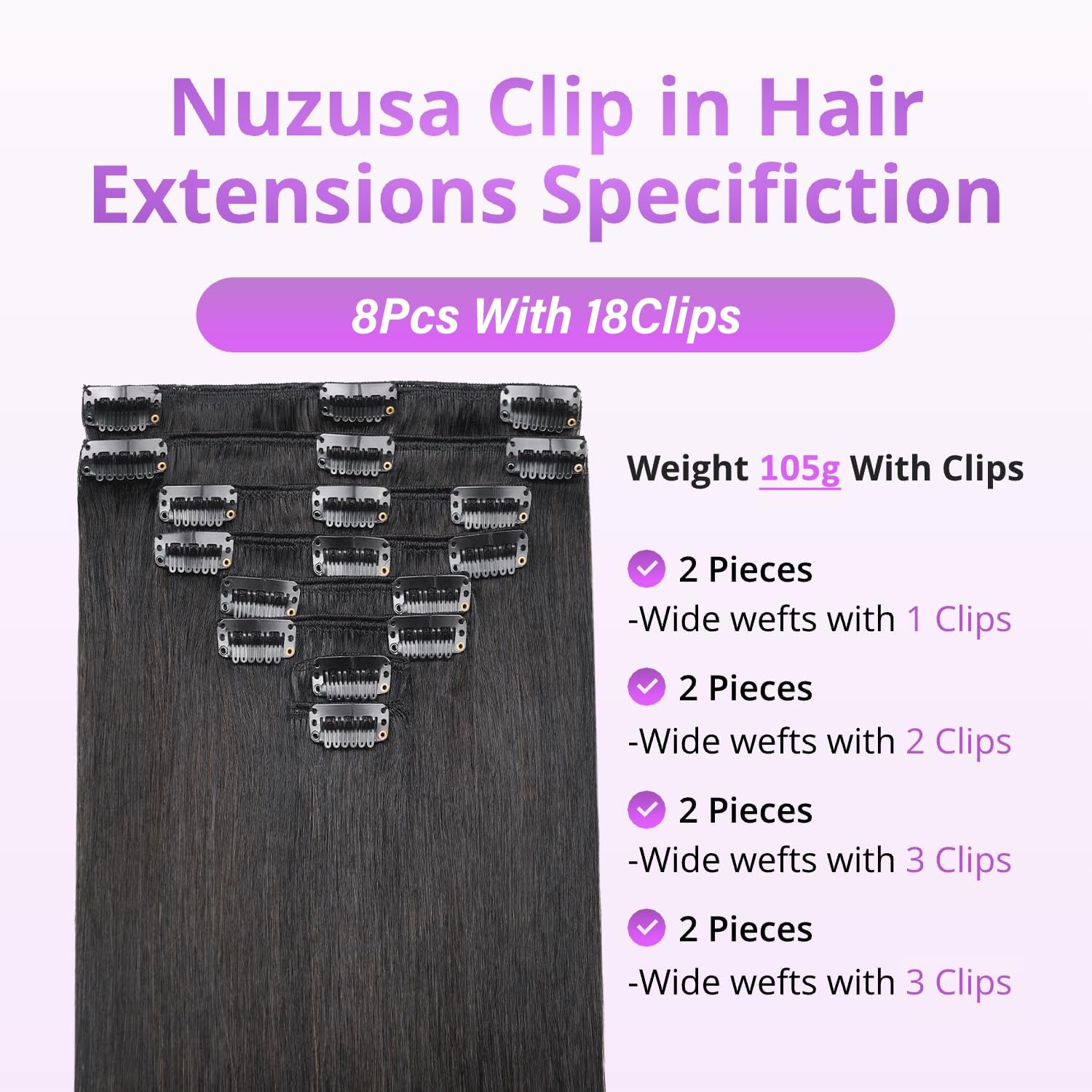 Nuzusa close-up of Remy human hair texture for natural softness
