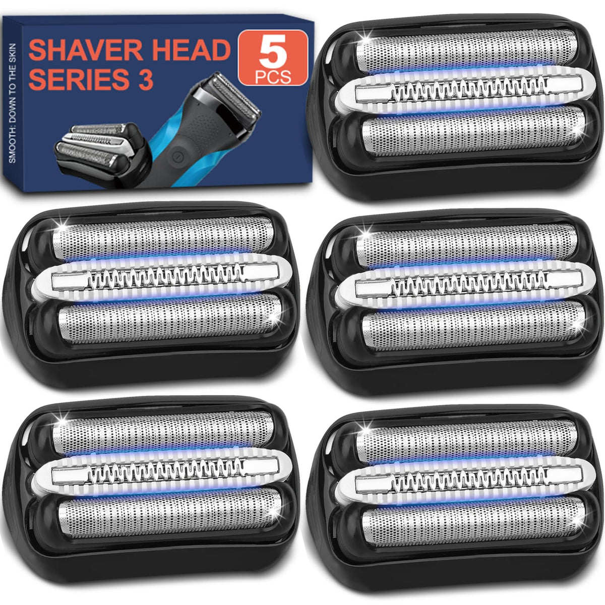 NXPPYY front view of five-pack replacement heads showing value and fit