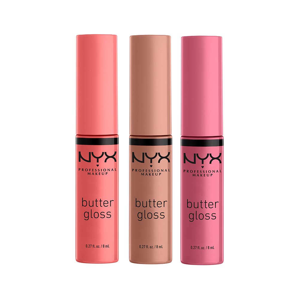 NYX PROFESSIONAL MAKEUP front packaging showing three gloss tubes and easy selection benefit