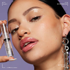 NYX PROFESSIONAL MAKEUP gloss on lips showing high-shine, non-sticky comfort benefit