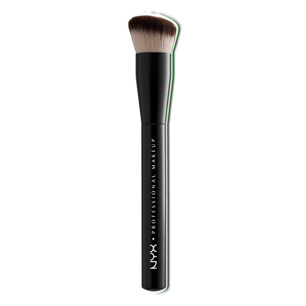 NYX brush front view showing sleek handle and dense bristles for precise application