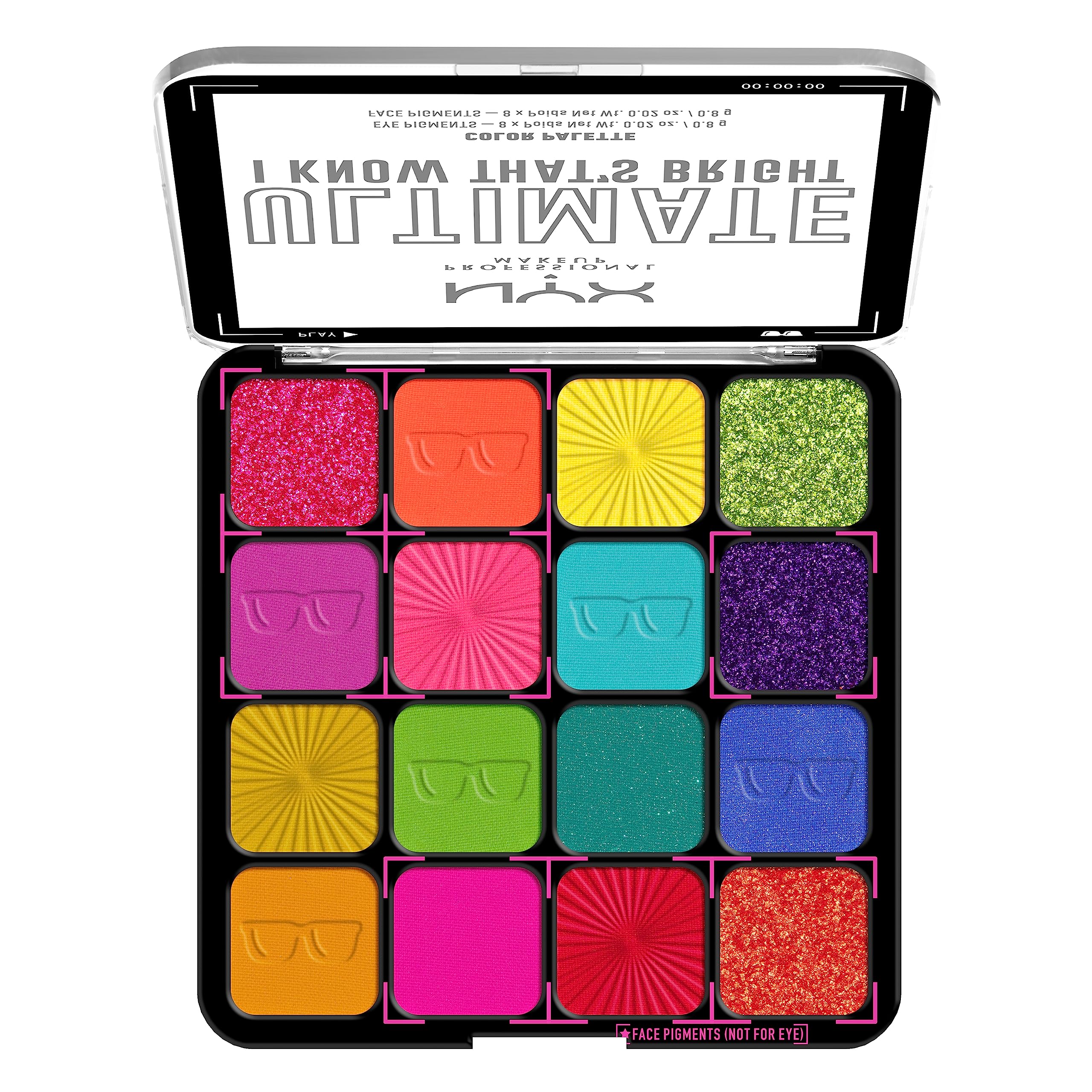NYX PROFESSIONAL MAKEUP palette open top view displaying diverse matte and shimmer shades