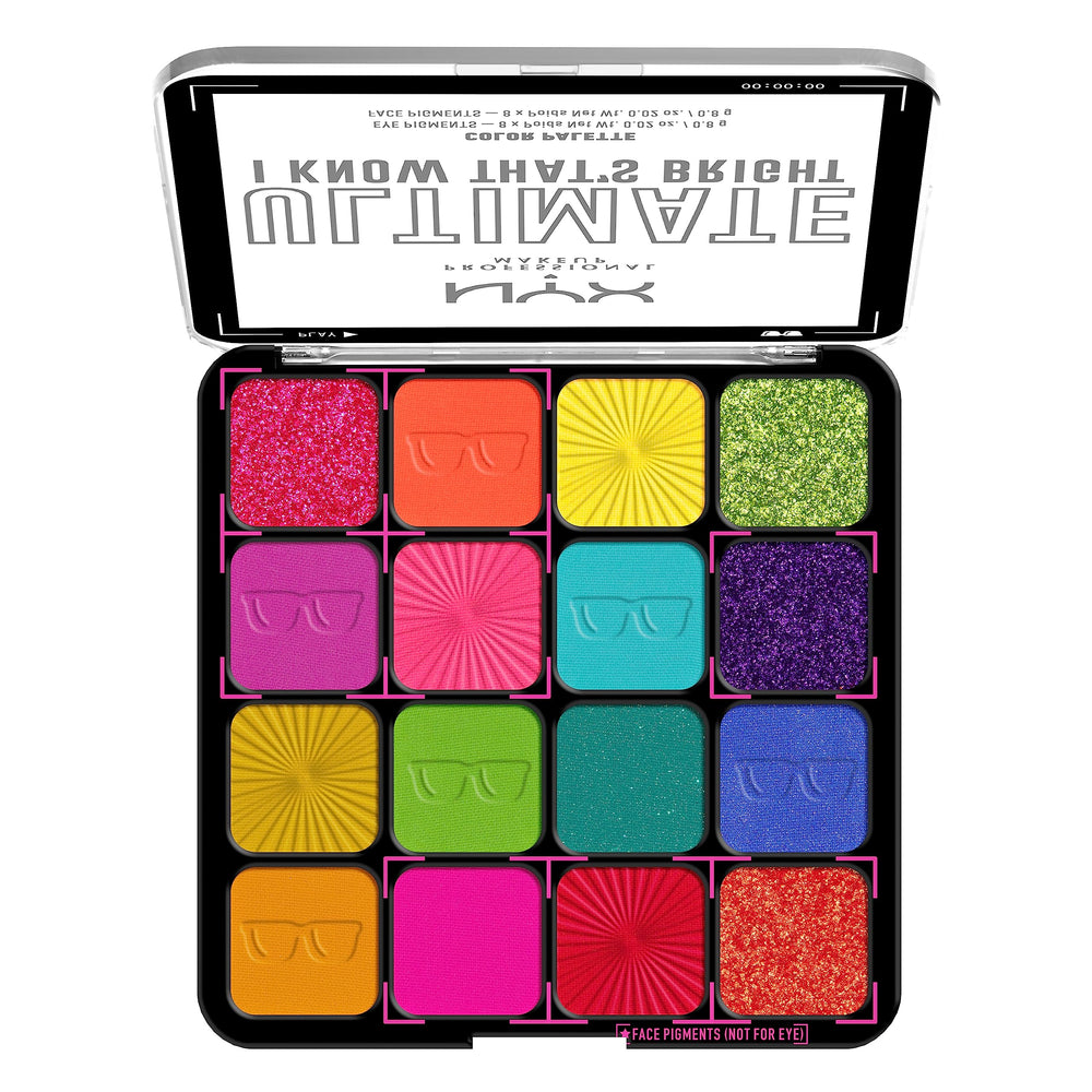 NYX PROFESSIONAL MAKEUP palette open top view displaying diverse matte and shimmer shades