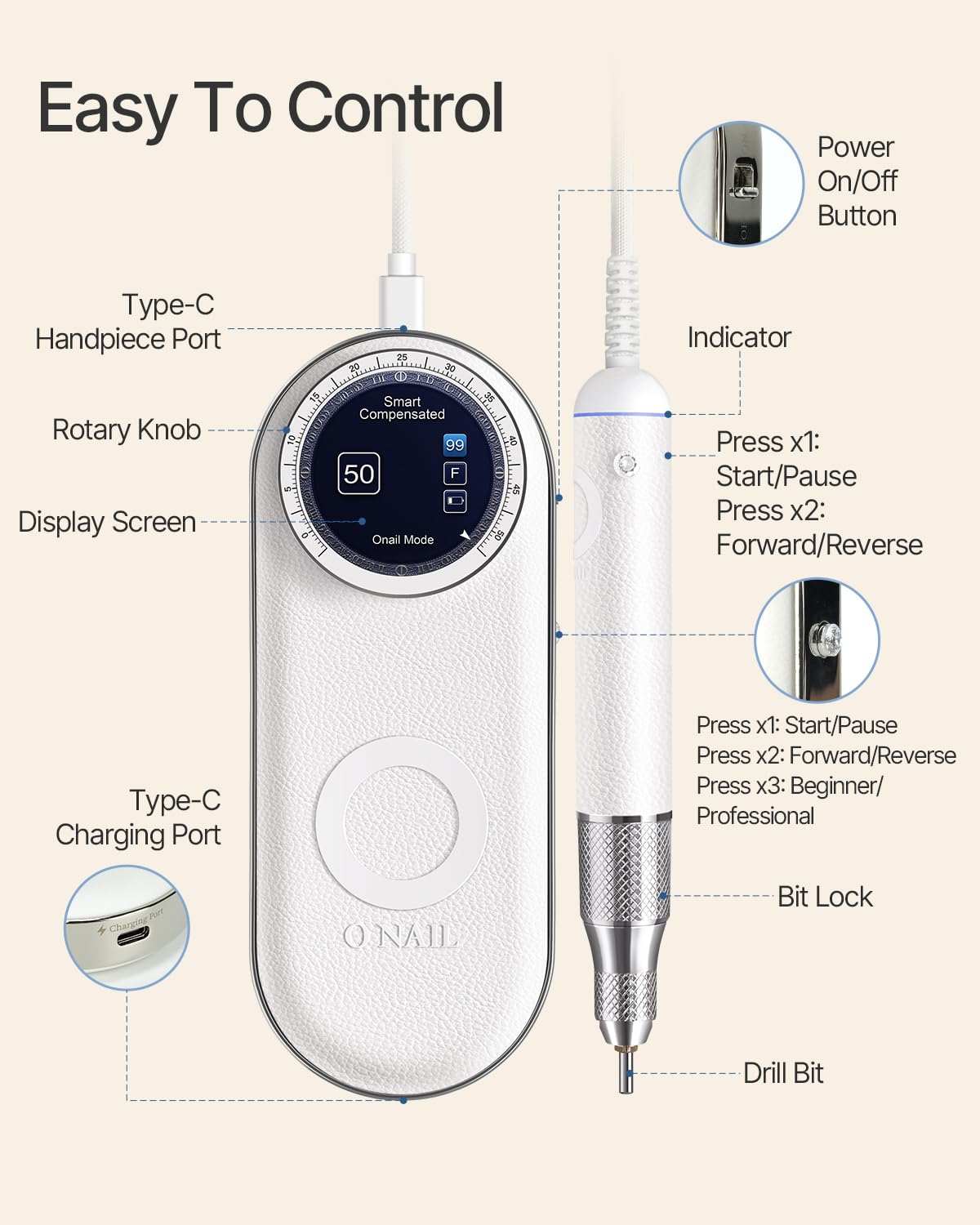 O NAIL charging setup showing cordless operation and convenience