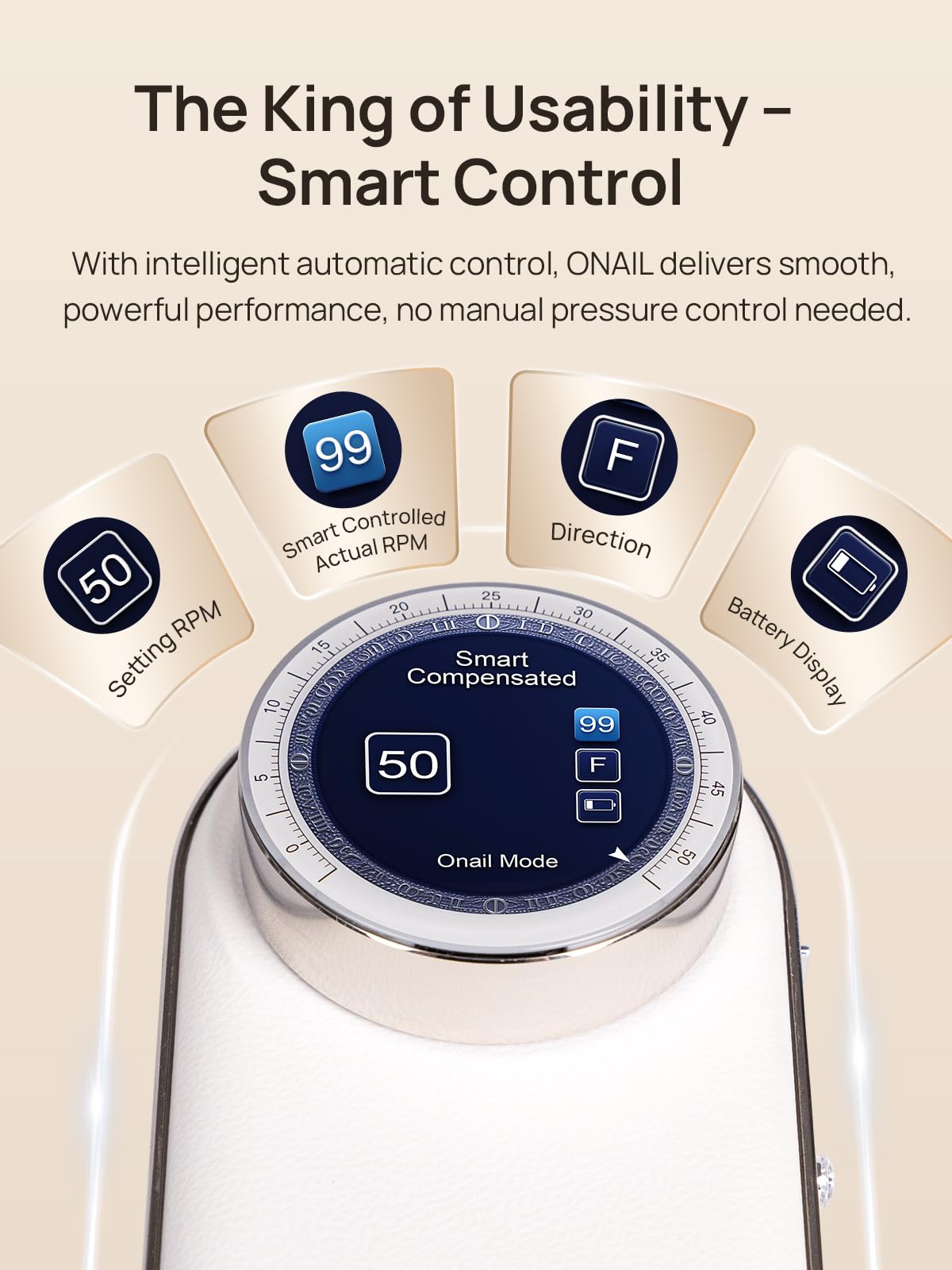 O NAIL handpiece in use demonstrating efficient acrylic removal benefit