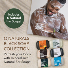 O NATURALS African Black Soap bar close-up showing texture and deep cleansing benefit