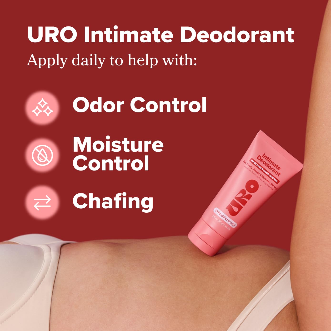 O Positiv URO cream texture from open tube demonstrating non-greasy spreadability