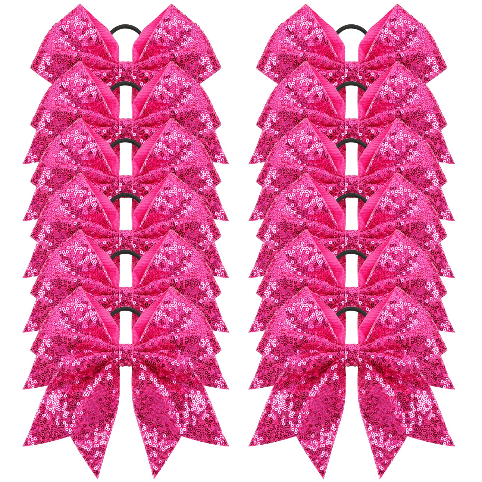 OAOLEER front packaging showing 12 hot pink glitter cheer bows for team uniformity