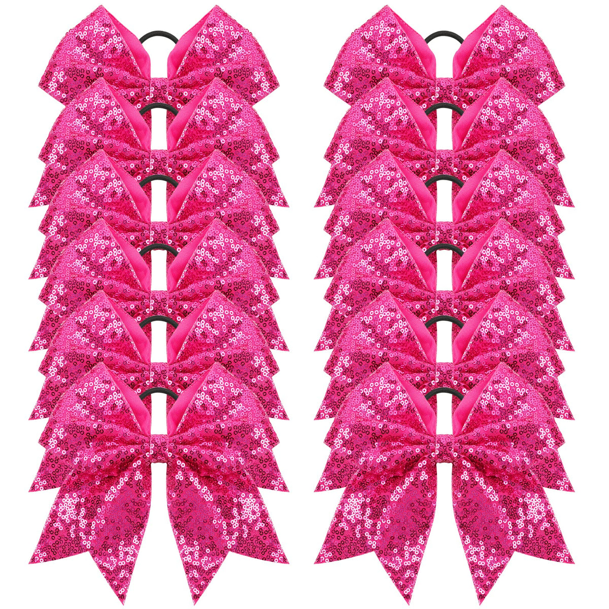 OAOLEER front packaging showing 12 hot pink glitter cheer bows for team uniformity