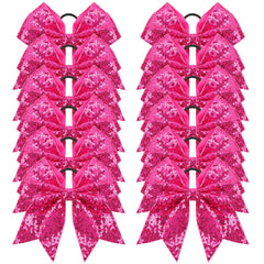 OAOLEER front packaging showing 12 hot pink glitter cheer bows for team uniformity