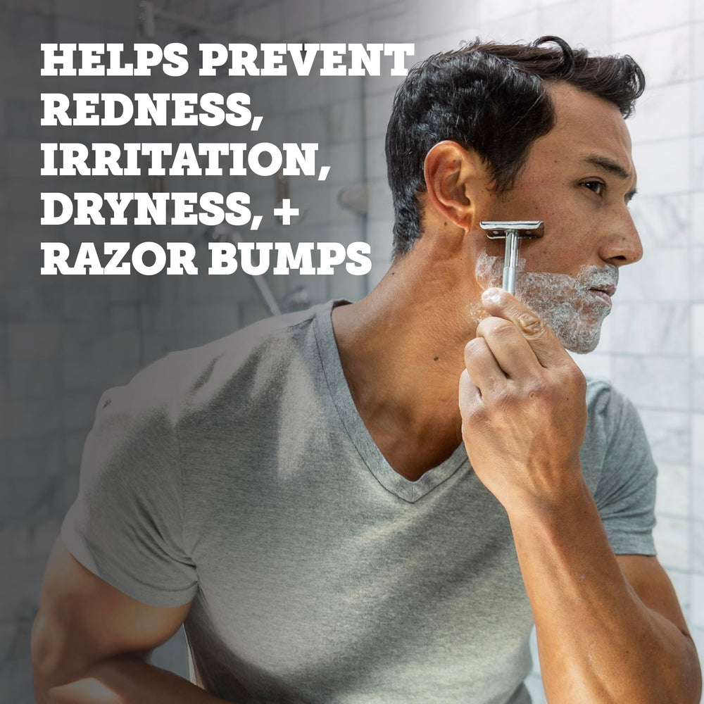 Oars + Alps shaving cream applied to jawline for protective glide