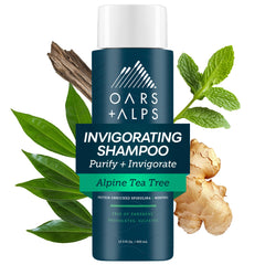Oars + Alps front bottle showing tea tree shampoo benefits