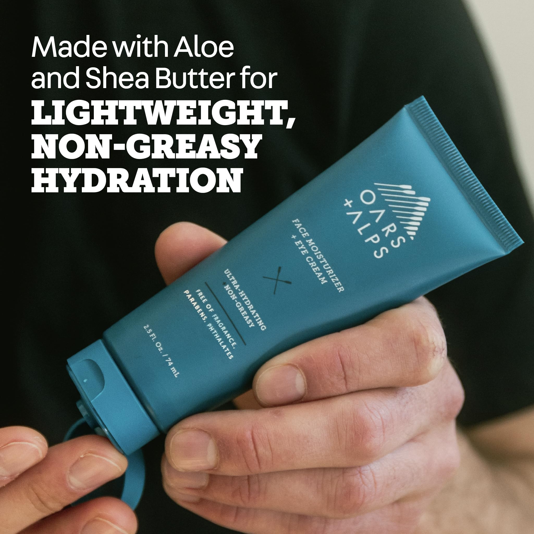 Oars + Alps application under eye showing gentle hydration benefit