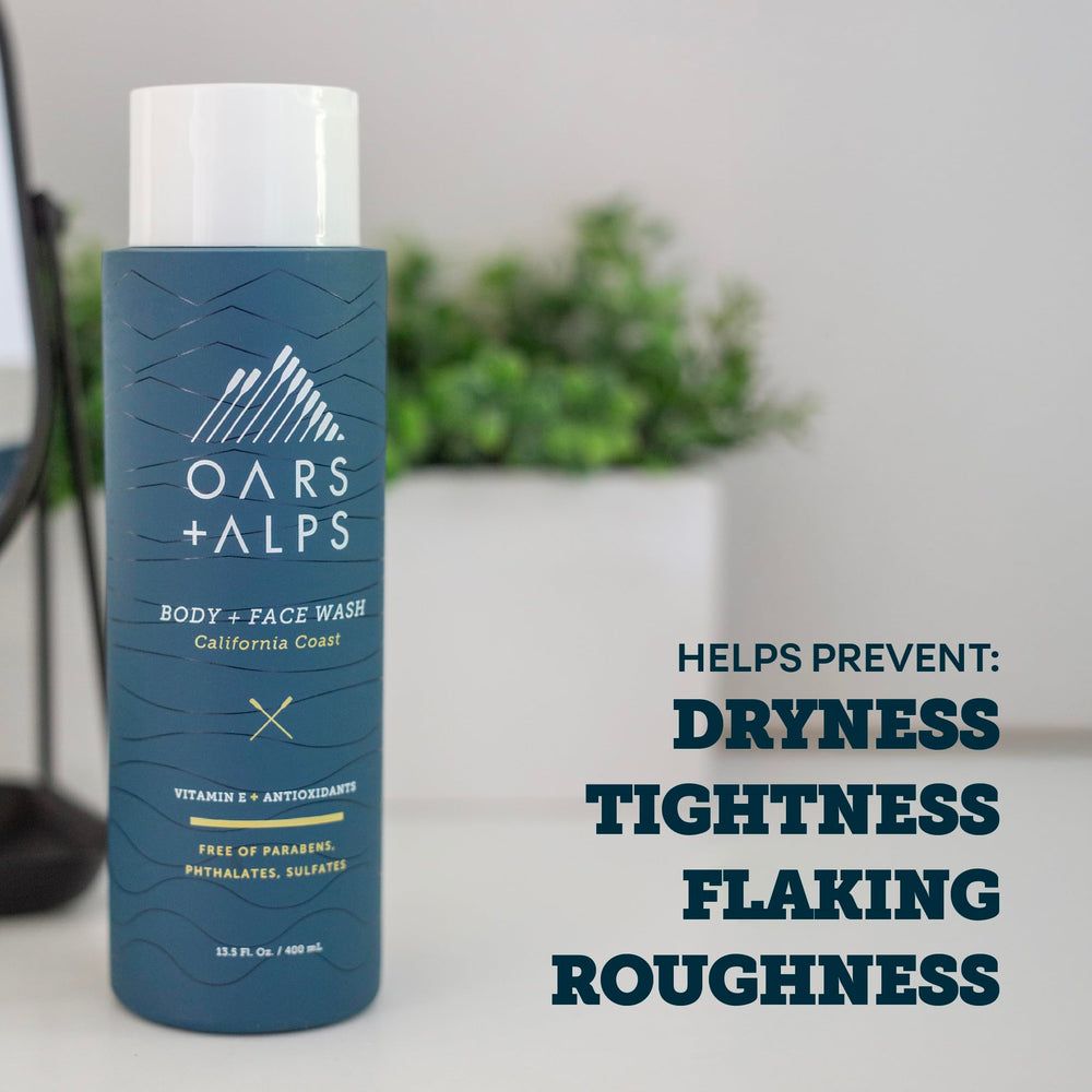 Oars + Alps in-shower lifestyle shot showing a man using the wash