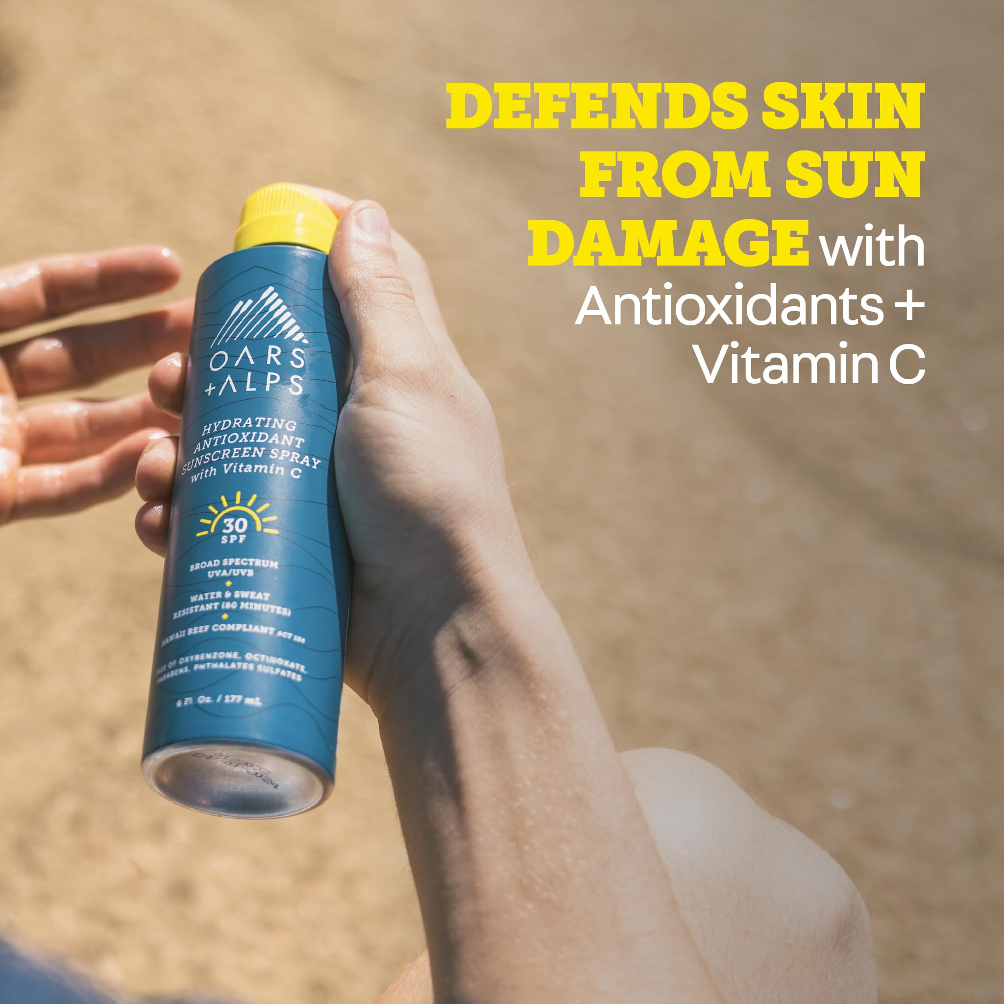 Oars + Alps side label with ingredients highlighting antioxidants and hydration