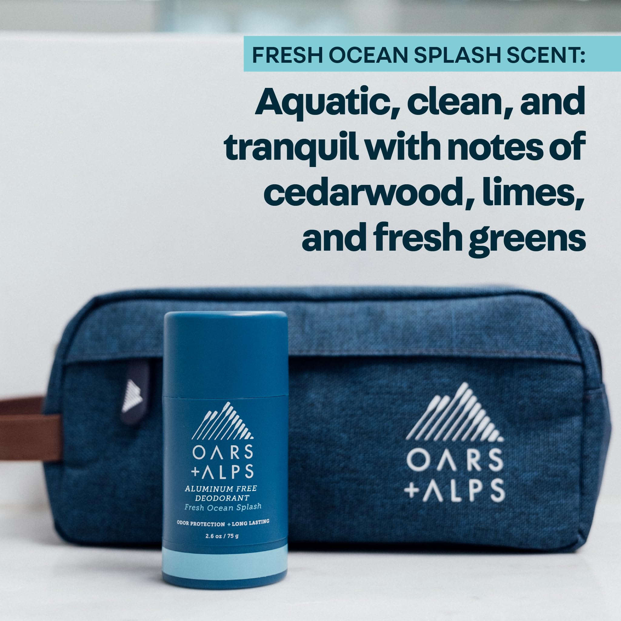 Oars + Alps stick beside a t-shirt to show size and no-residue clothing benefit