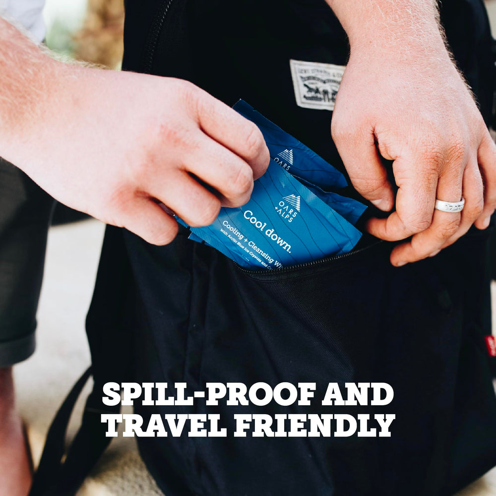 Oars + Alps travel pack tucked into a backpack for on-the-go convenience