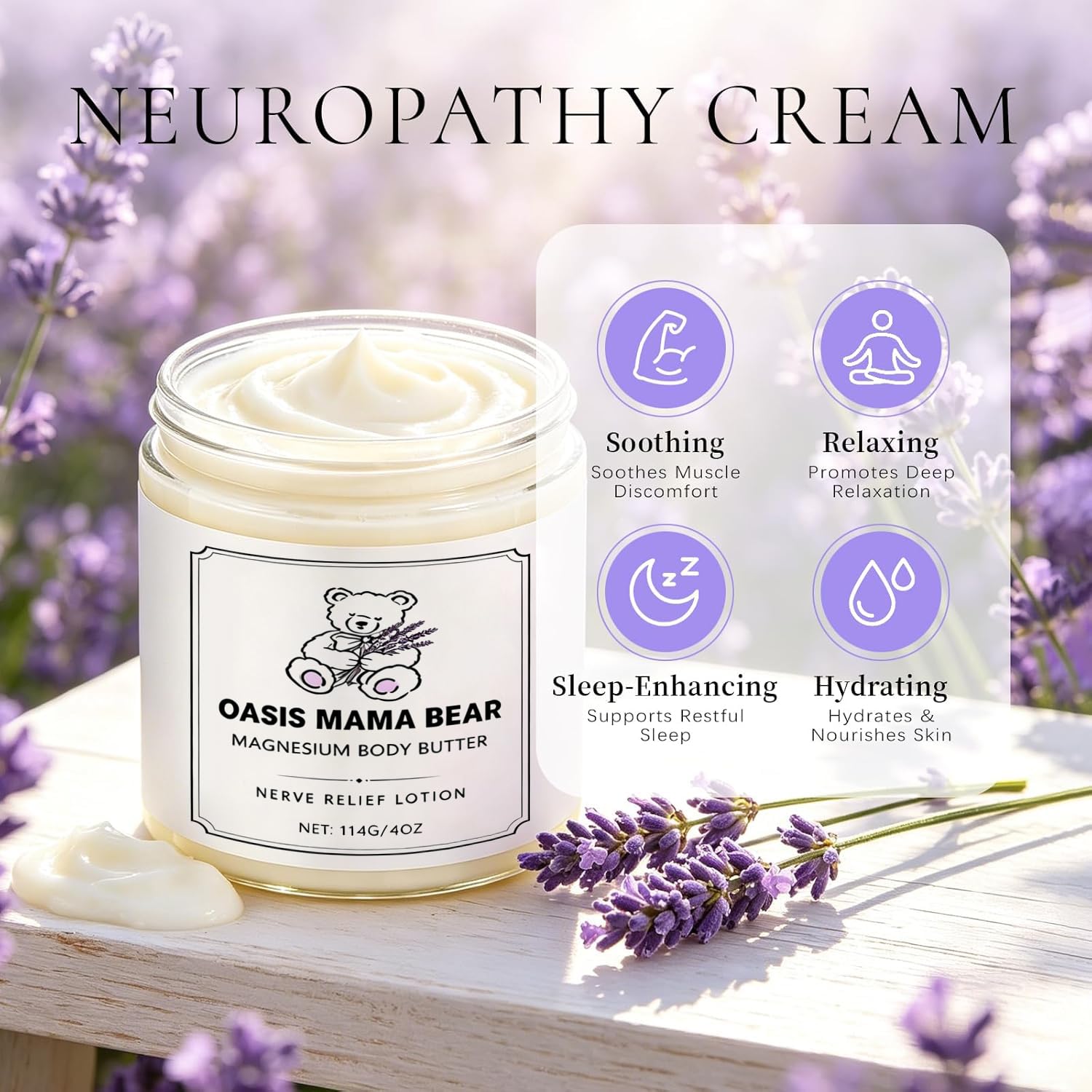 OASIS MAMA BEAR jar open revealing cream texture for fast absorption and light feel