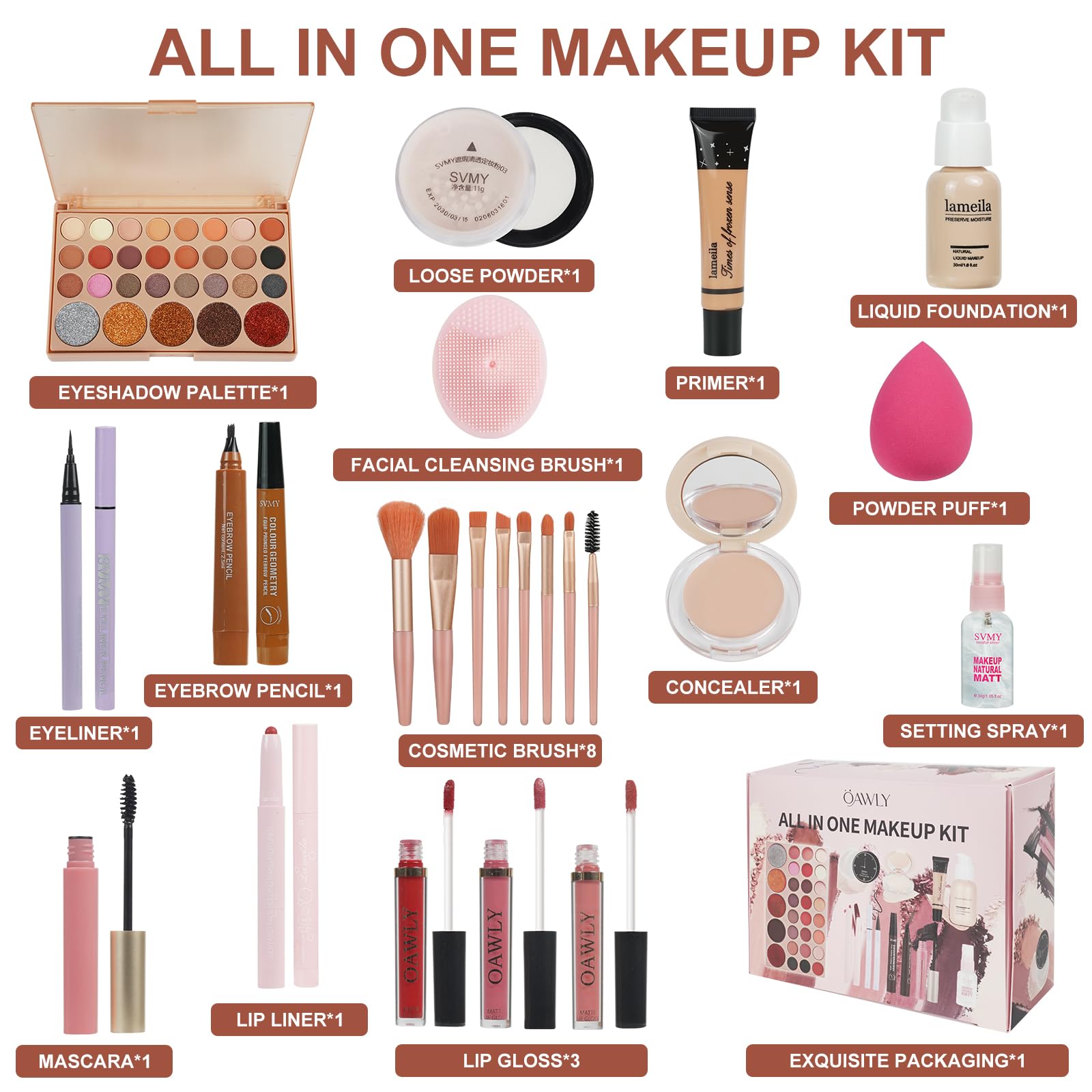 OAWLY matching brushes and tools laid out for simple application benefit