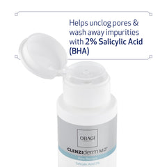 Obagi cleanser pump creating foam to lift oil and makeup gently
