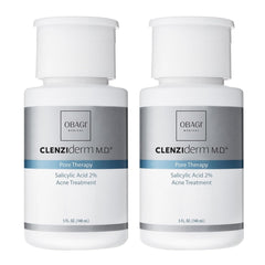 Obagi Medical CLENZIderm M.D. front packaging showing product and pack of two benefits quick identification
