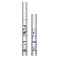 Obagi Nu-Cil front packaging showing dual serum set and clear benefit