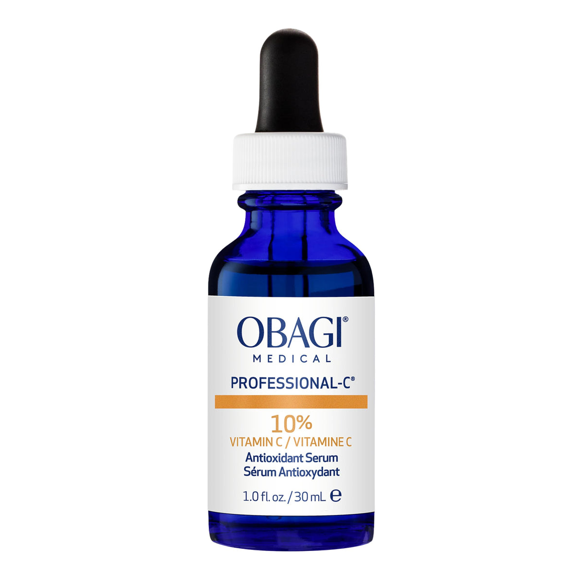 Obagi bottle front packaging shows brand and brightening benefit
