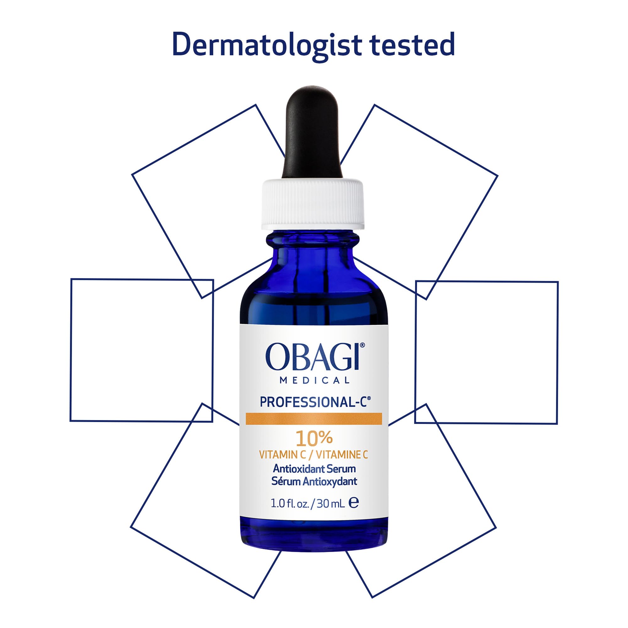 Obagi serum on bathroom vanity implying daily routine convenience