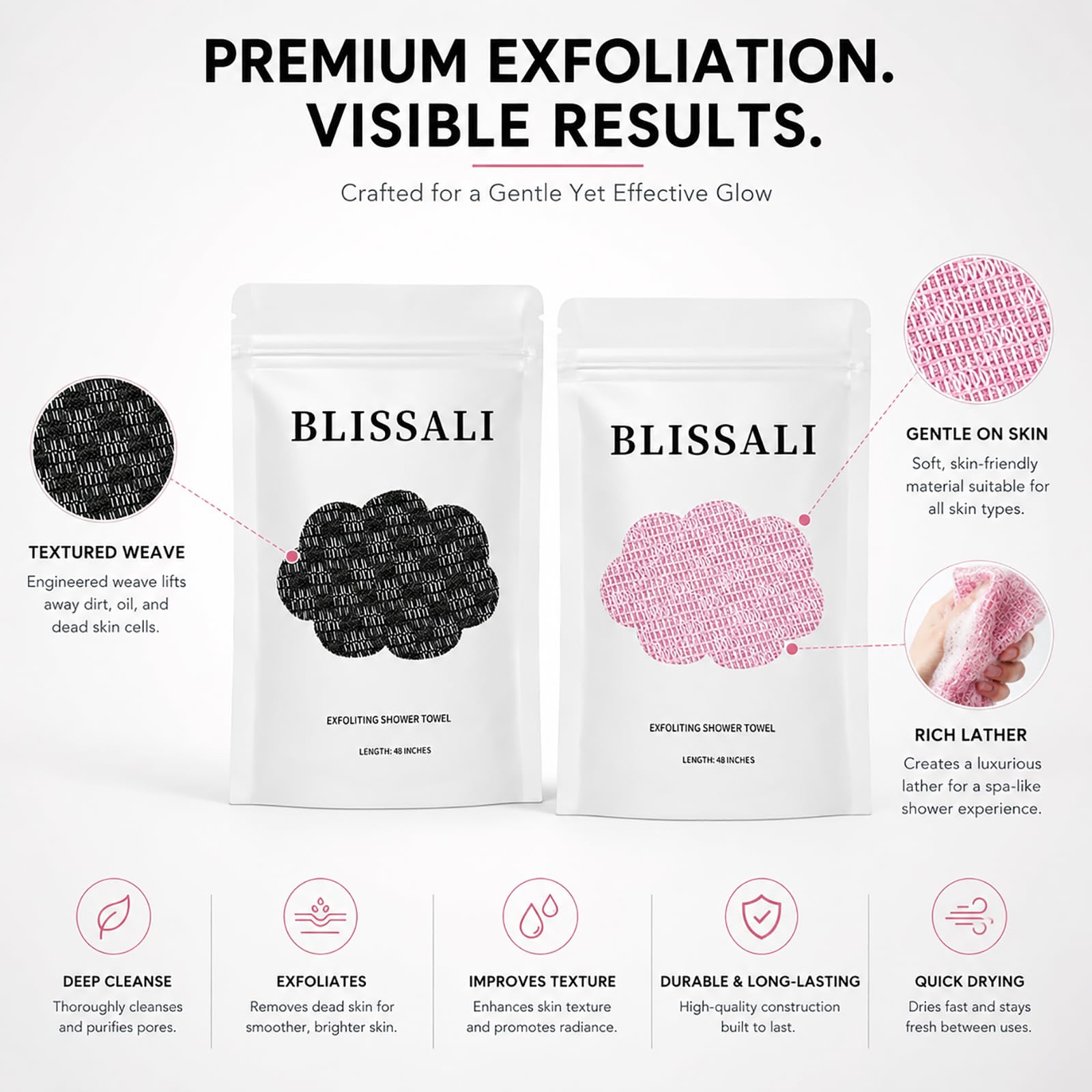 Obemary Blissal close-up of textured weave highlighting gentle deep-exfoliation benefit