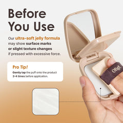 OBgE application with finger demonstrating easy tap-on use for controlled matte benefit