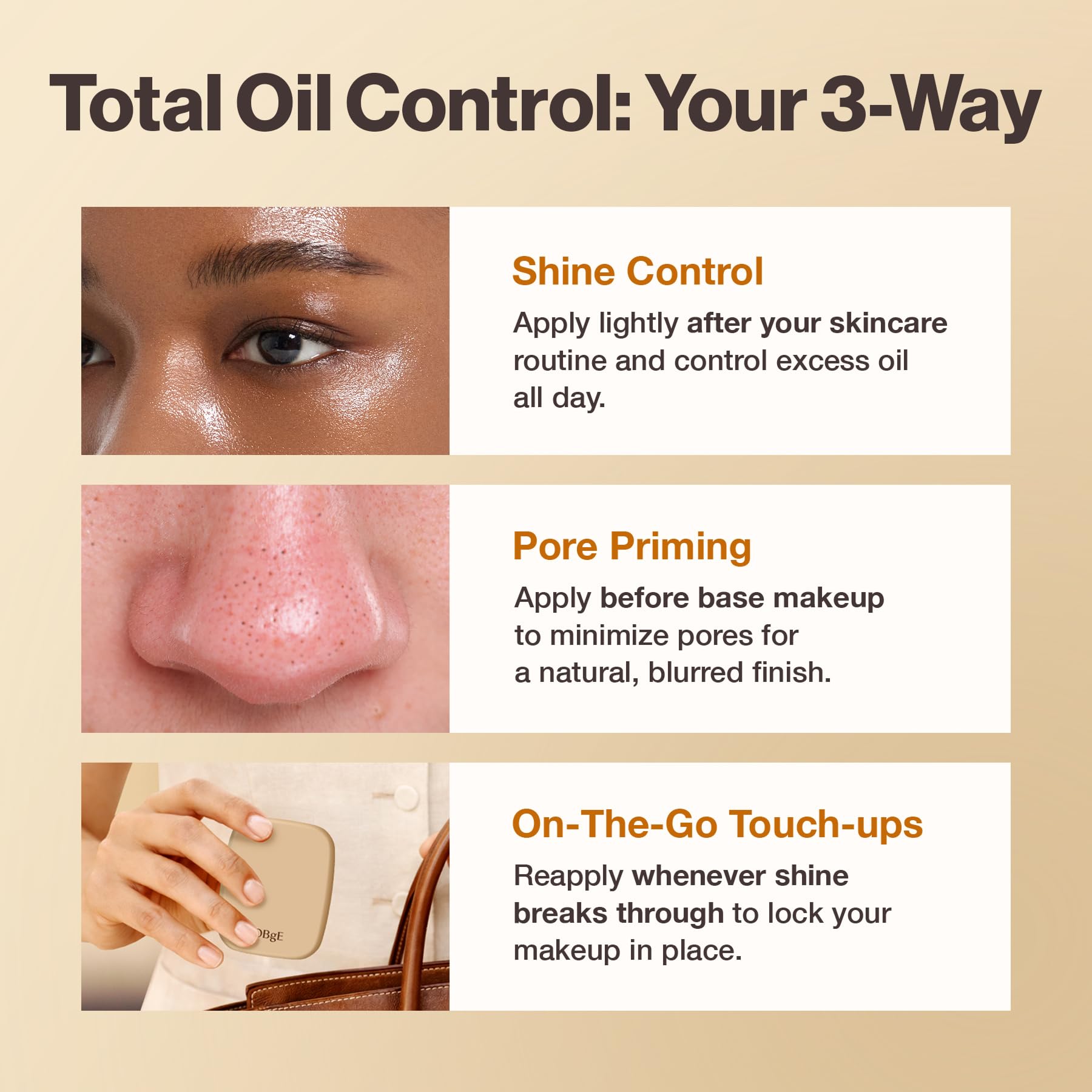 OBgE before and after forehead comparison showing visible pore-blurring benefit
