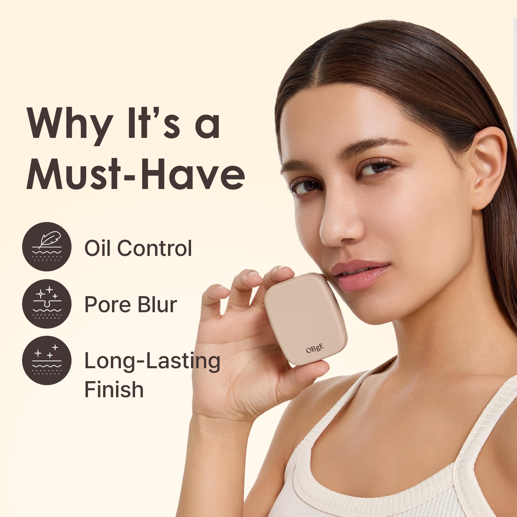 OBgE product in travel pouch lifestyle shot highlighting on-the-go touch-up benefit
