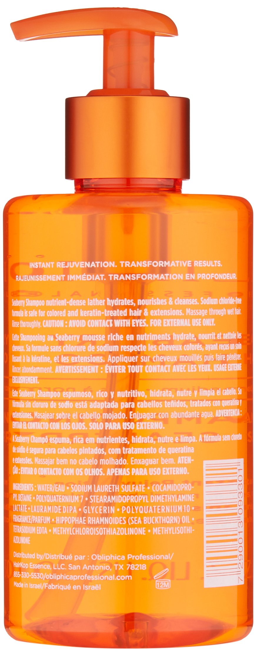 Obliphica Professional seaberry shampoo lather close-up demonstrating gentle foaming and lightweight hydration