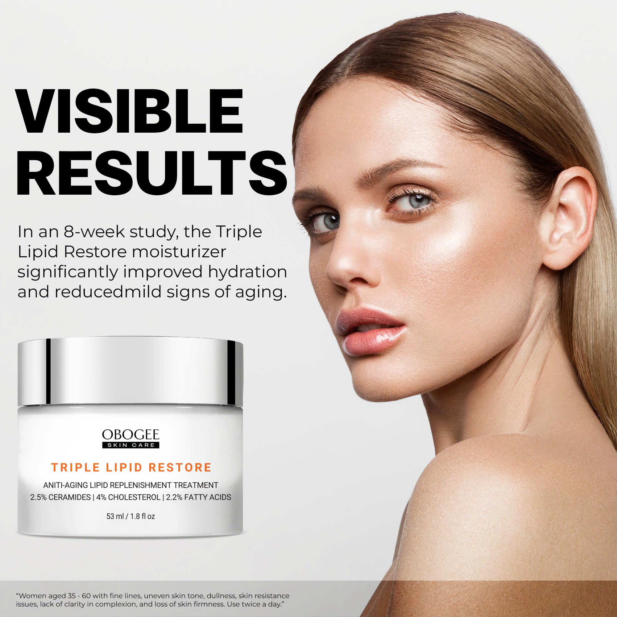 OBOGEE before-and-after texture collage illustrating improved skin smoothness over time