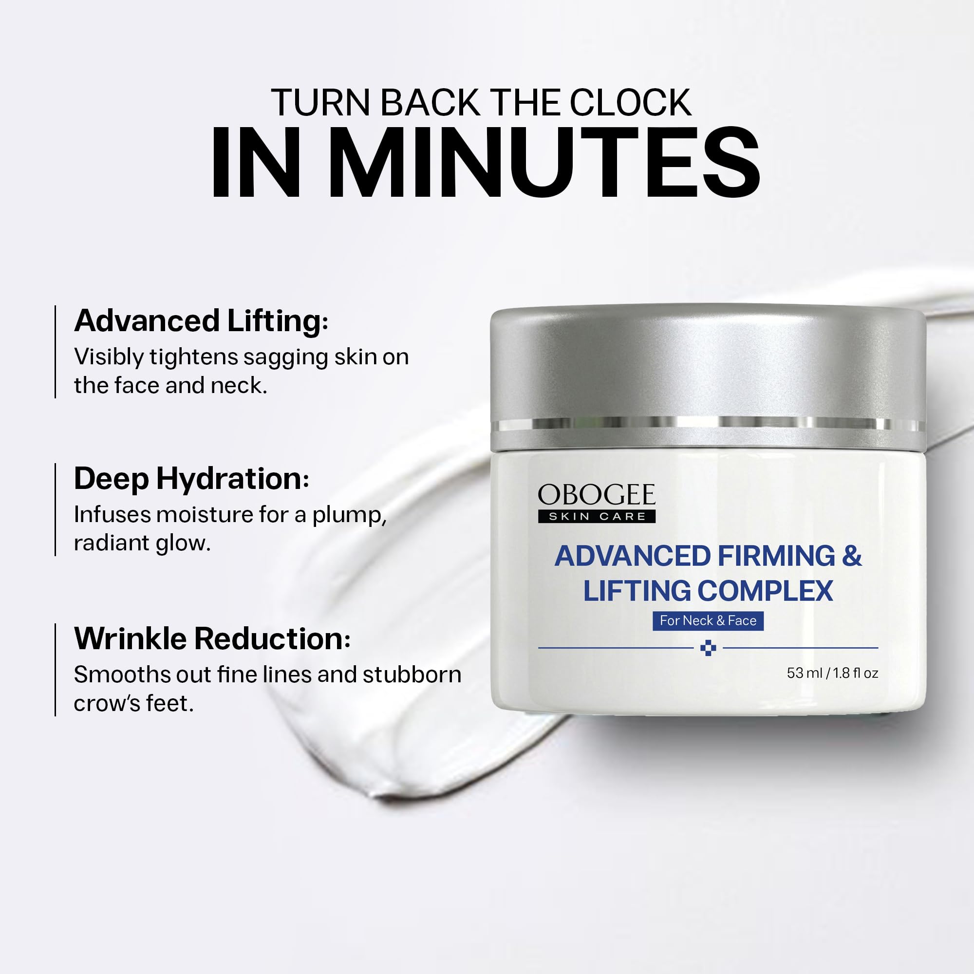 OBOGEE cream in hand scale to show compact 1.8 fl oz size and travel-friendly benefit