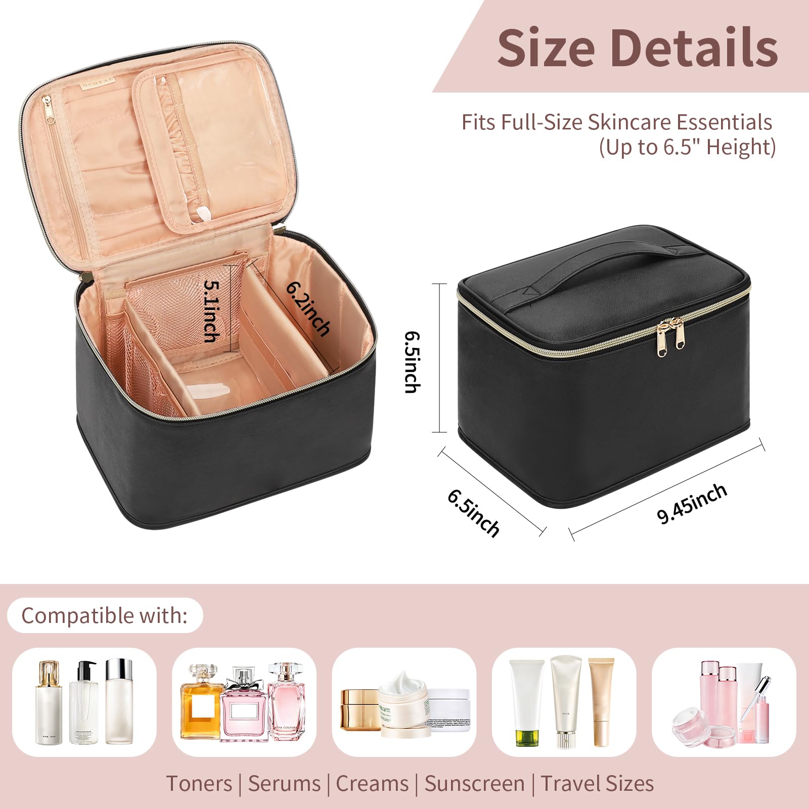 OCHEAL zipper and handle close-up for easy access and comfortable carry