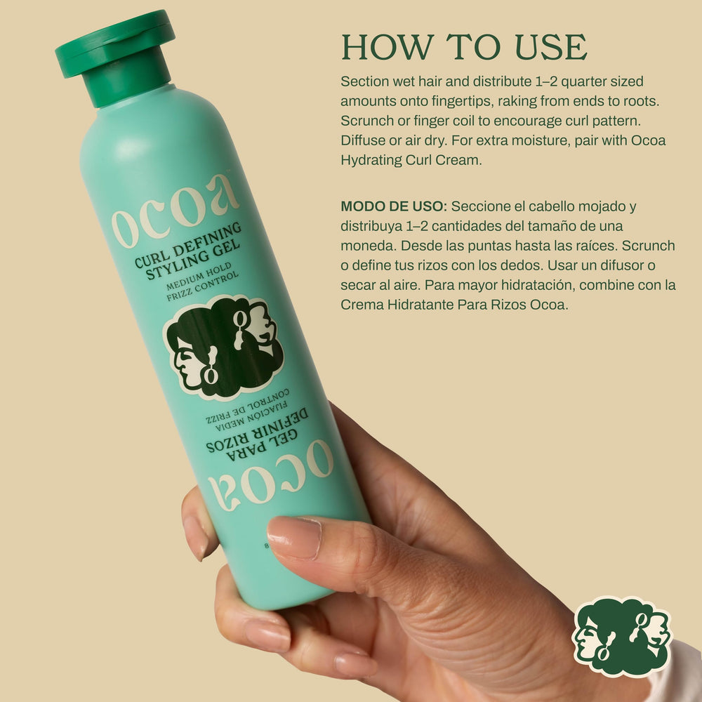 OCOA gel applied to wet curls for hydrated defined curl benefit