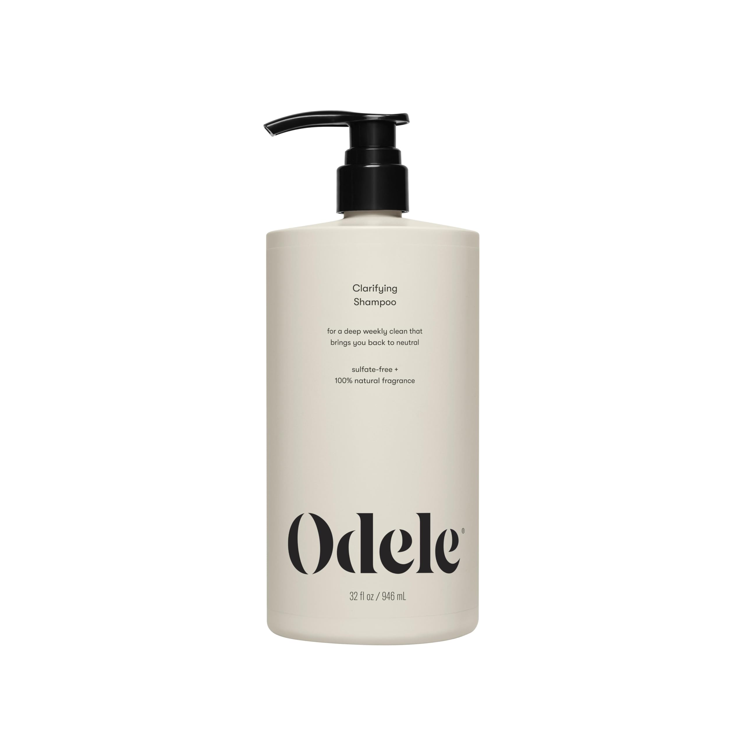 Odele clarifying shampoo front bottle showing full 32 fl oz and label benefit