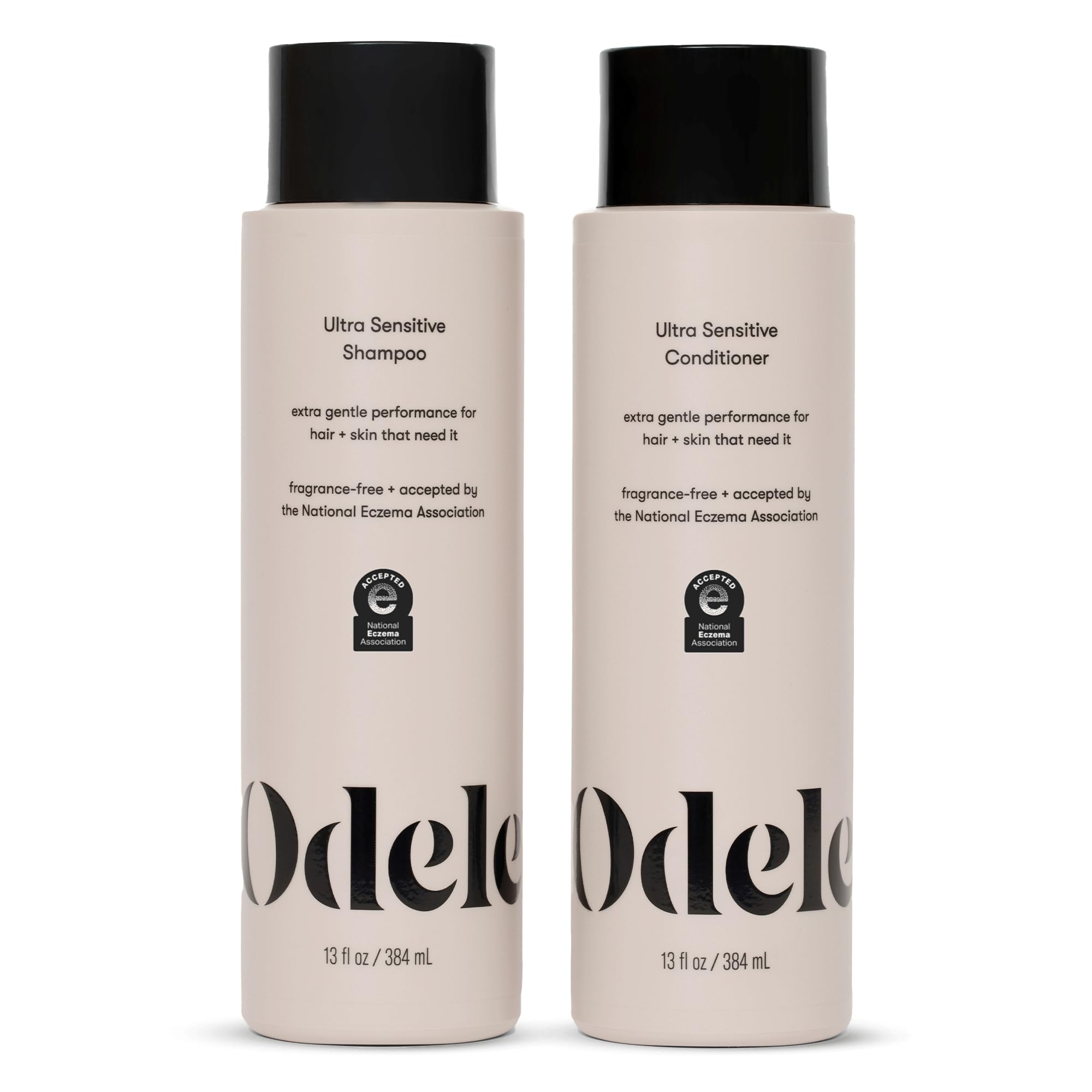 Odele front packaging showing shampoo and conditioner, gentle cleansing visible