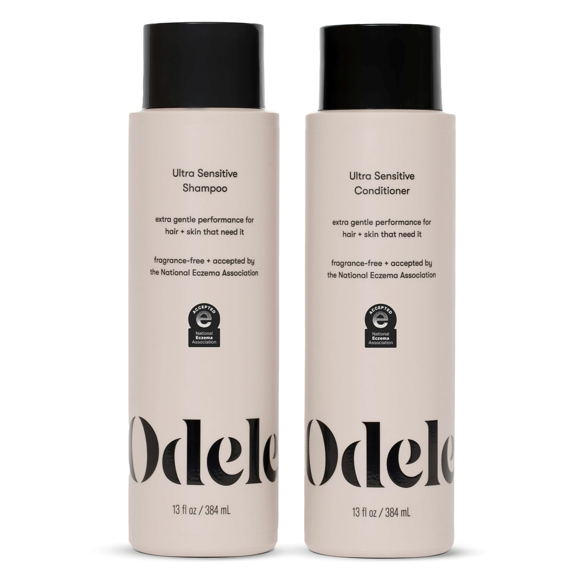 Odele front packaging showing shampoo and conditioner, gentle cleansing visible